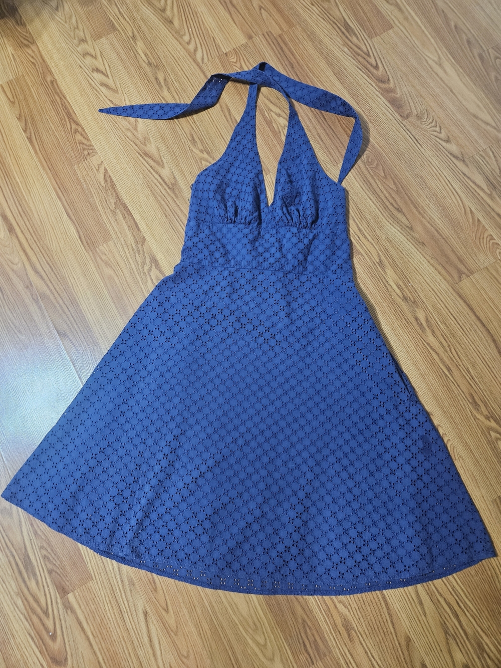 Donna Morgan Navy Halter Eyelet Fit-and-Flare Dress
